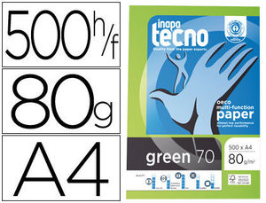 Papel reciclado A4 80 grs paquete 500 hojas Tecnogreen