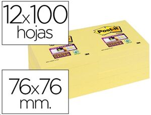Taco de notas adhesivas Post-it super sticky 76x76 mm pack 12 tacos