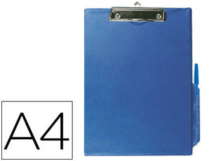 Portanotas Miniclip PVC A4 azul con portabolígrafo
