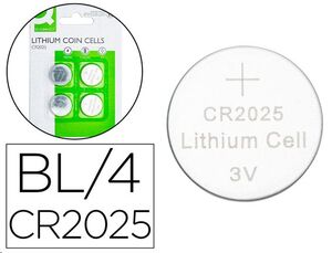 Pila tipo boton litio CR2025 3v blister de 4 unidades Q-connect