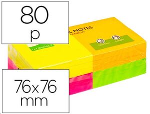 Taco de notas adhesivas 76 x 76 mm pack de 12 tacos en colores fluorescentes
