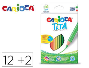 Lapices de colores carioca tita hexagonal 12 unidades colores surtidos + 2 gratis