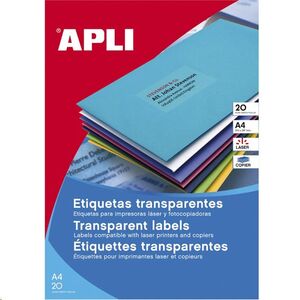 Etiquetas transparentes resistentes intemperie Apli 210 x 297 pack 20 etiquetas