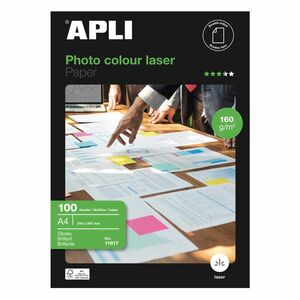 Papel fotográfico color laser A4 160grs Glossy 100 hojas Apli