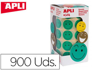 Comets autodhesivos Apli smile verde cara feliza rollo de 900 unidades