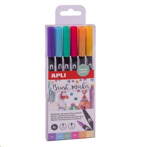 Rotulador doble punta pincel y fina Apli Duo pack 6 colores pastel