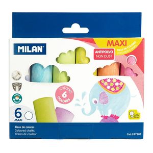 Tizas colores antipolvo caja 6 ud maxi Milan