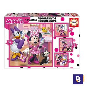 Puzzle progresivo 12+16+20+25 piezas Minnie ayudantes felices Educa Borrás