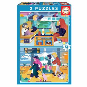 Puzzle 2 x 48 piezas En el aeropuerto y en el tren Educa Borrás