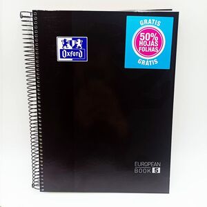 Cuaderno microperforado 120 hojas Oxford Europeanbook 5 cuadrícula 5x5 mm tapas extraduras negras