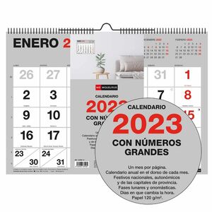 Calendario de pared 2023 Miquelrius A3 con números grandes Basic gris