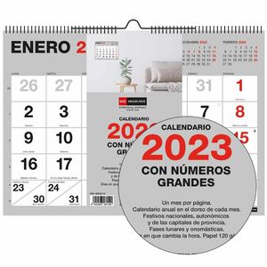 Calendario de pared 2023 Miquelrius A4 números grandes Basic gris