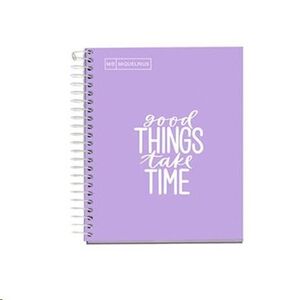 Cuaderno microperforado 100 hojas Din A5 cuadricula 5x5 Messages good THINGS take TIME lavanda