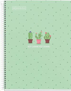 Cuaderno microperforado 80 hojas Din A5 cuadricula 5x5 Cactus menta