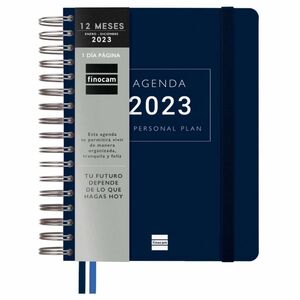 Agenda anual 2023 Finocam Tempus Espiral Día Página 155x217mm My personal plan Azul