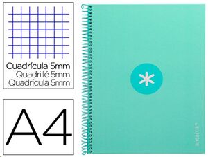 Cuaderno Antartik menta microperforado Din A4 cuadricula 5x5 80 hojas