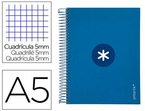 Cuaderno espiral antartik A5 microperforado cuadricula 5x5 120 hojas azul