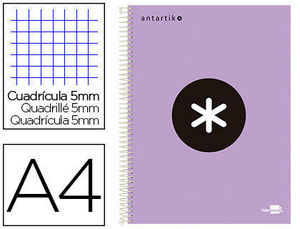 Cuaderno Antartik lavanda microperforado A4 cuadricula 5x5 120 hojas 100 grs