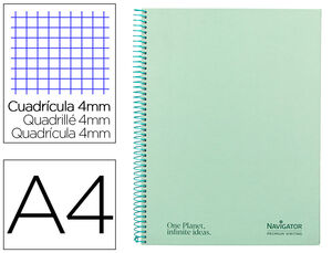 Cuaderno espiral navigator a4 tapa dura 80h 80gr cuadro 4mm con margen menta