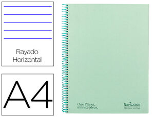 Cuaderno espiral navigator a4 tapa dura 80h 80gr horizontal con margen menta