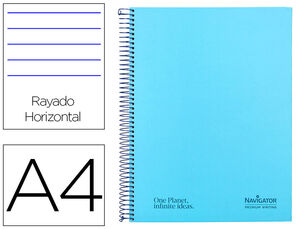 Cuaderno espiral navigator a4 tapa dura 80h 80gr horizontal con margen azul claro
