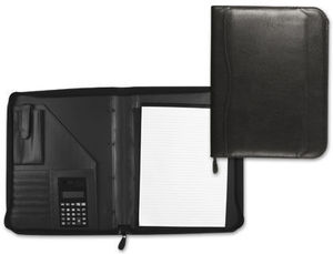 Carpeta portafolios negra con cremallera y calculadora Liderpapel