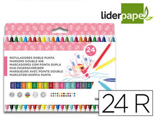 Rotulador doble punta caja 24 colores surtidos by Liderapapel