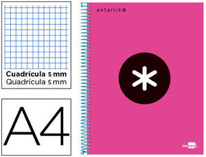 Cuaderno Antartik fucsia microperforado A4 cuadricula 5x5 120 hojas 100 grs