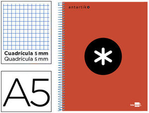 Cuaderno espiral antartik A5 microperforado cuadricula 5x5 120 hojas rojo