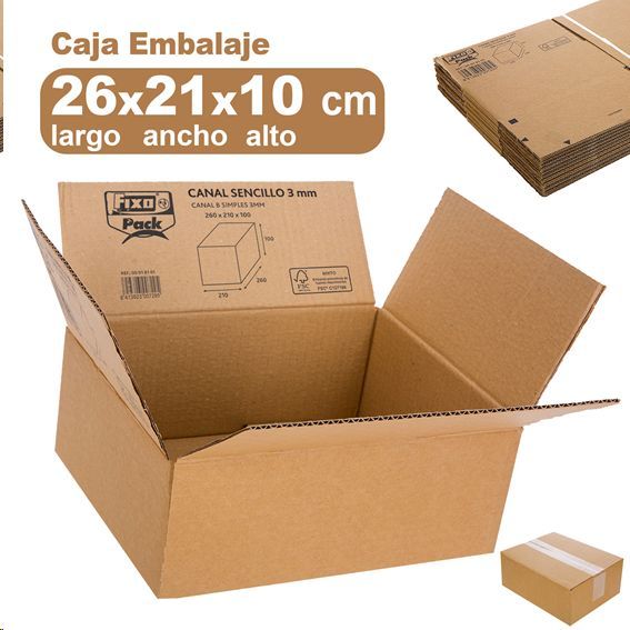 Caja cartón simple 3 mm 26x21x10cm Fixo. Cajas Breapaper