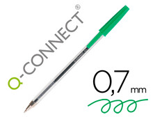Boligrafo tinta base aceite verde trazo 0,7 mm Q-connect cuerpo transparente 
